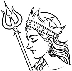 Beautiful queen with trident pose she is goddess of marine world and symbol of feminine power