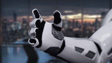 A hand holds a glowing AI brain symbol surrounded by digital data visualizations in a modern office, representing innovation, technology, and future potential. Auvana - Powered by Adobe