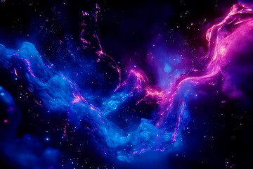 Vibrant cosmic nebula with swirling blue and pink hues