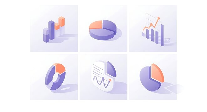 Isometric Business Data Charts And Graphs Icons image