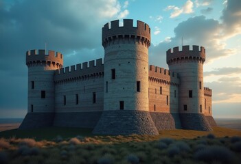 Imposing Fortress Towers with Strong Defensive Walls Overlooking Boundless Plains