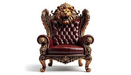 Regal golden throne with lion heads and rich leather upholstery high resolution photo