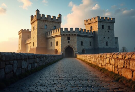 Norman Castle Keep Majestic Bastion with Crenellations Towering Silhouette Historic Stronghold