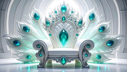 Regal peacock inspired throne with white and teal accents high resolution image