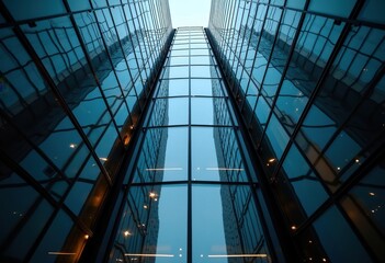 Obraz premium Sleek Glass Elevator Shaft Ascending Building Facade Elevation Modern Structure View