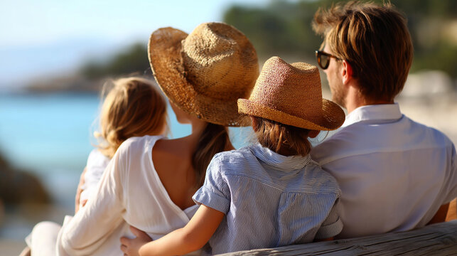 Faceless family relaxing near seaside in winter defocused beach background unconventional winter vacation coastal holiday moment family leisure time peaceful oceanfront