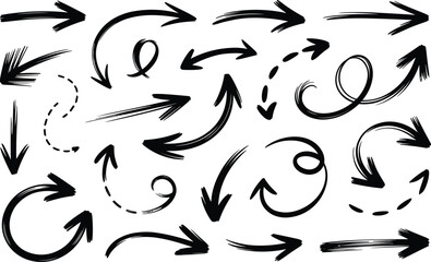 Fototapeta premium Hand drawn arrows collection, doodle sketch style pointer set for graphics