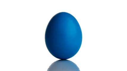 Single blue egg on white background with reflection
