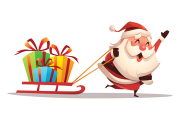 Santa Pulling Sleigh Full of Christmas Gifts