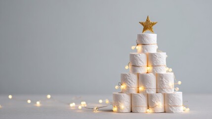 Creative Christmas tree made from toilet paper rolls and fairy lights