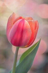 Naklejka premium Pink and Orange Tulip Closeup Spring Bloom Pastel Background
