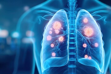 Digital illustration of human lungs with infection highlights