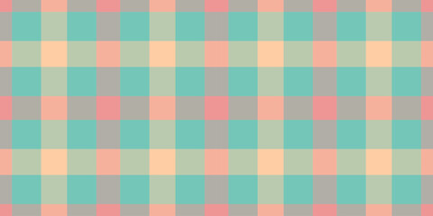 Pastel plaid pattern. Retro checkerboard design in pink, teal, beige, and gray. Perfect for backgrounds, textiles,  digital art. Versatile, colorful.