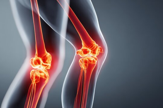 Illustration of human leg anatomy with glowing bones