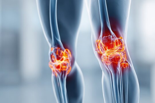 Illustration of human leg anatomy with glowing bones