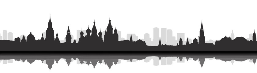 Moscow skyline silhouette with reflection on white background
