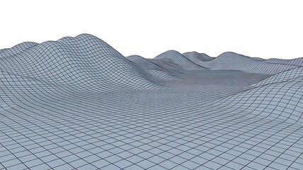 Abstract 3d wireframe landscape with grid lines and digital surface structure
