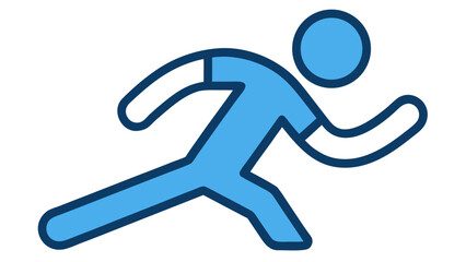 A stylized blue figure runs or sprints forward with energy and motion, depicted as a simple icon.