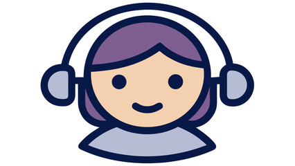 Cartoon illustration of a person wearing headphones, smiling, with purple hair.