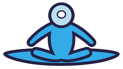 A stylized blue figure meditating in a lotus position, radiating serenity and peace.