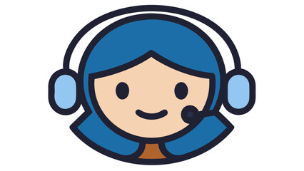 Cartoon depiction of a customer service representative with blue hair and a headset.