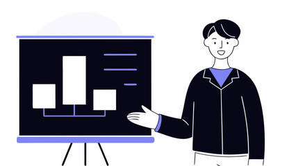 A presenter gestures towards a chart, explaining data during a presentation.