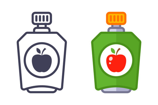 Small package of applesauce. Baby food. Flat illustration.