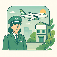 Pixel Art Pilot Aviation Career Urban Travel Professional Aircraft Journeys  City Scenes