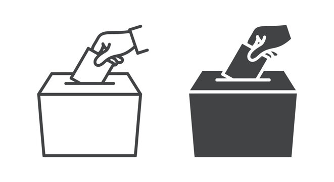 Hand putting vote in ballot box concept with elections of democratic decision isolated vector illustration in clean composition style 120