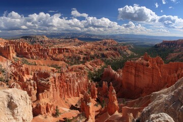 Scenic view of red rock formations under a cloudy sky