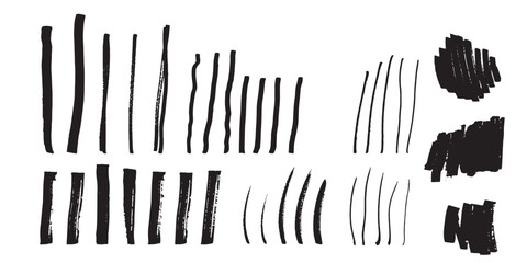 Abstract hand-drawn marker strokes, lines, and grunge texture elements set.