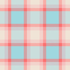 Pastel plaid pattern. Light blue, coral, and cream colors evoke a sense of calm and coziness. Great for backgrounds, textiles, or design elements. Versatile and appealing.