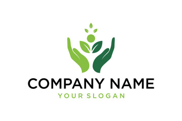 Green Hands Holding Plant Logo Concept for Nature, Growth, and Environmental Care