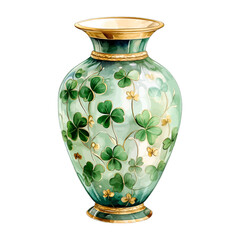 Watercolor Green Shamrock Clover Irish Vase Clipart Vector

