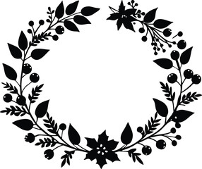 Leaves Berries Winter Frame Silhouette