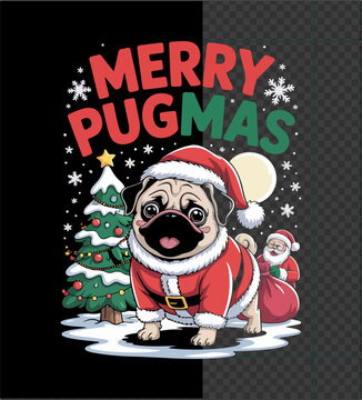 Illustration of merry pugmas pug christmas