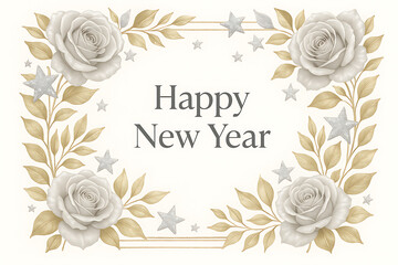 Happy New Year Celebration Design Elegant Floral Frame Festive Wishes