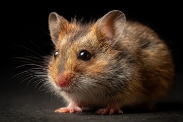 Close up of a small furry rodent under studio light