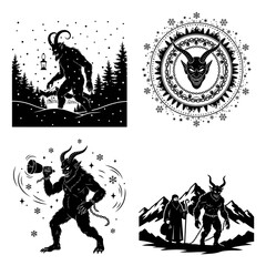 Krampus Badge Glyph Bezier Outline Editable Vector Kit