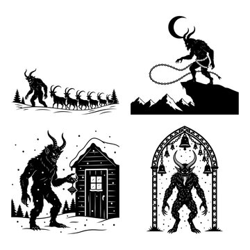 Krampusnacht Alpine Folklore Horned Demon Vector Bundle