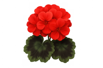 Red geranium plants showing vibrant flowers and dark green foliage, ideal for adding a touch of nature or floral design