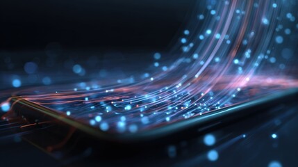 Digital Flow on Smartphone: A close-up view captures the mesmerizing flow of digital information pouring into a smartphone, symbolizing seamless connectivity and modern data exchange.