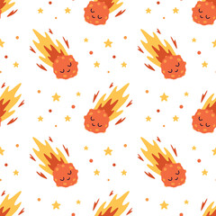 cartoon meteorite seamless pattern