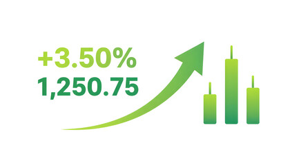 Dynamic stock market growth shown with upward arrow and financial data