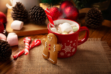 Hot chocolate with marshmallows, a traditional hot drink made for Christmas time and holidays....