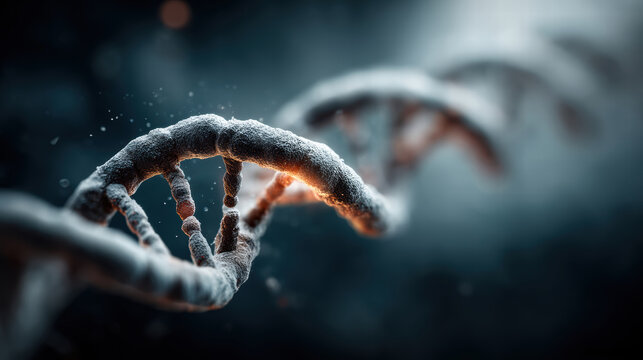 close-up of a large double helix DNA structure