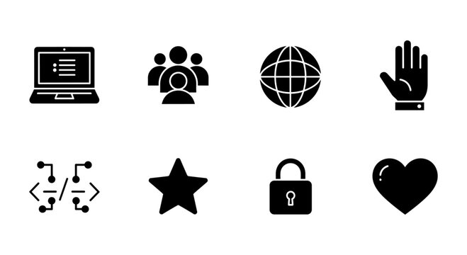 Minimalist icon set: business, security, and technology symbols