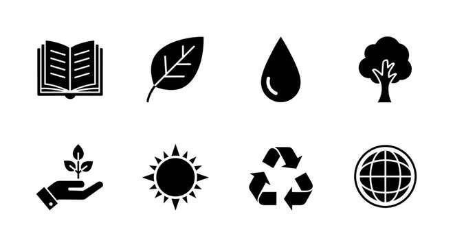 Eco-friendly icons set featuring silhouette nature and sustainability symbols