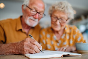 Elderly Couple Writing Together