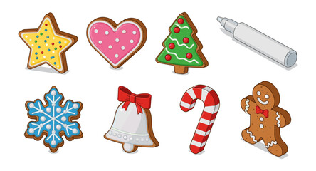 Festive christmas cookie collection with frosting and sprinkles